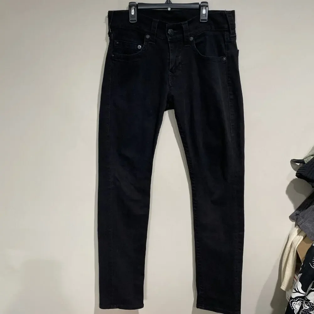 True Religion Jeans Geno No Flap Relaxed Slim Mens Solid Black Y2K Sz 30